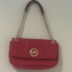 Michael Kors Red Shoulder Bag with Gold Hardware